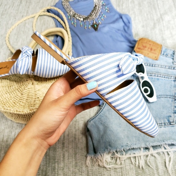 Blue and white striped bow tie flat loafers - Picture 4 of 8